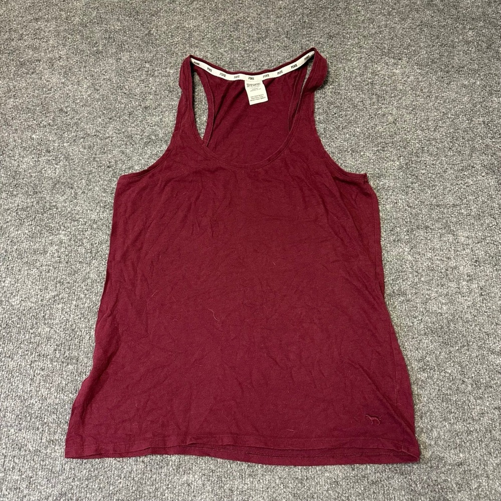 Pink Tank Top Womens Size L Burgundy Racerback Sleepwear Lounge Logo Essential